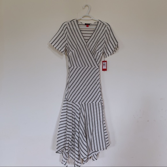 Vince Camuto Playful Stripe Satin Wrap Dress - Picture 2 of 4